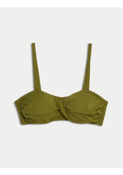 Destekli Önü Büzgülü Bandeau Bikini Üstü