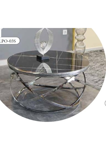 Mim Siyah Mermer - Gümüş Elips Orta Sehpa