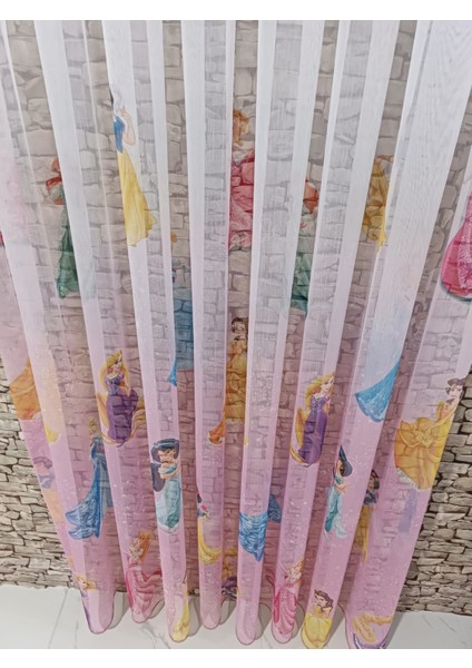 Çocuk Perdesi Tül Perde 1/3 Sık Pileli Kız Karakter Desenli