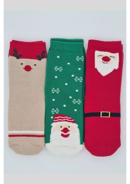 Kıpırık Baby3 Çift Kaydırmaz Tabanlı Havlu Pamuklu Kışlık Yeniyıl Temalı Çocuk ve Bebek Soket Çorap