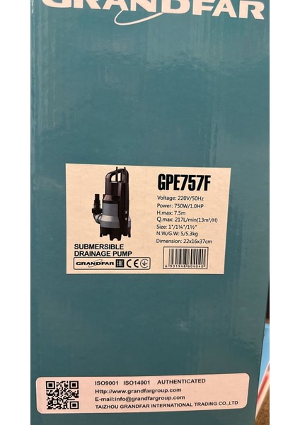 GPE757 Drenaj Pompası Elektrot Flatörlü- 750 Watt