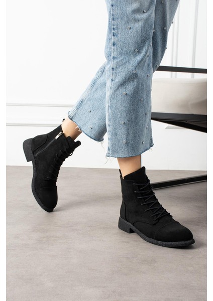 Marcello Kadın Bot&bootie Kauçuk Tabanlı Bağcıklı Siyah Süet