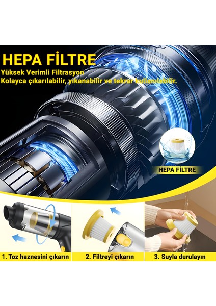 LT-145 12000PA Kablosuz El Süpürgesi, LED Işıklı, Hepa Filtreli, 4’ü 1 Arada Çok Fonksiyonlu indirimleri