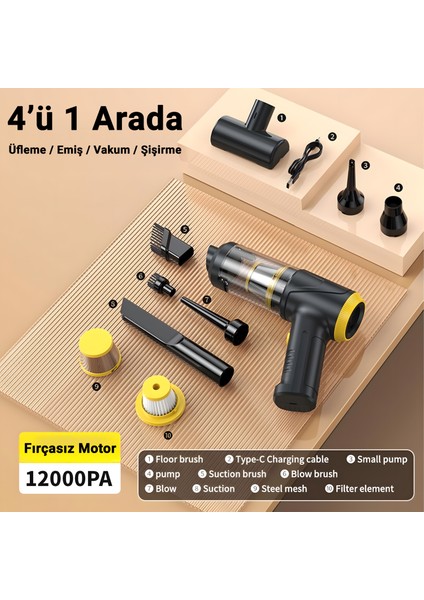 LT-145 12000PA Kablosuz El Süpürgesi, LED Işıklı, Hepa Filtreli, 4’ü 1 Arada Çok Fonksiyonlu