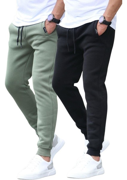 Siyah/haki Basic 2'li Paket Erkek Eşofman Altı E7444