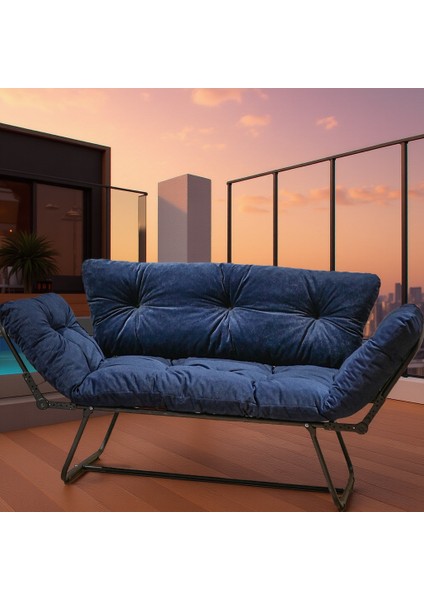 Royal Blue Luxe Katlanır Yataklı Kanepe – Mekanizmalı Ikili Lacivert Çekyat, Premium Konfor