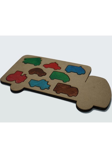 Çocuklar Için Eğitici ve Öğretici Ahşap Yapboz Puzzle Bul Tak Taşıtlar Arabalar