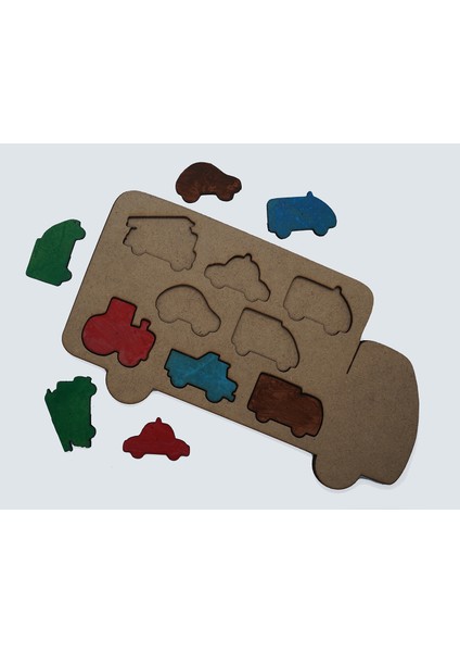Çocuklar Için Eğitici ve Öğretici Ahşap Yapboz Puzzle Bul Tak Taşıtlar Arabalar fırsatları
