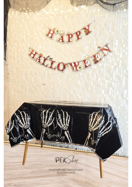 Halloween Masa Örtüsü Siyah Iskelet Eller Spooky Masa Örtüsü Cadılar Bayramı Desenli Büyük Boy 135X180CM