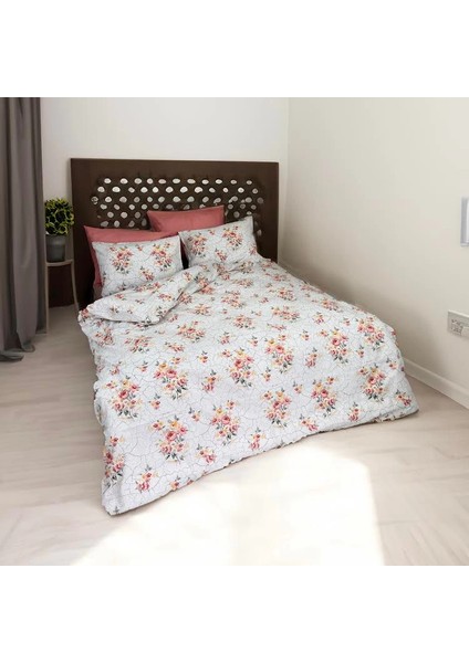Pastel Renklerde Gül ve Çiçek Motifli Desenli Nevresim Takımı – Çift Kişilik, %100 Pamuk, Yumuşak Dokulu