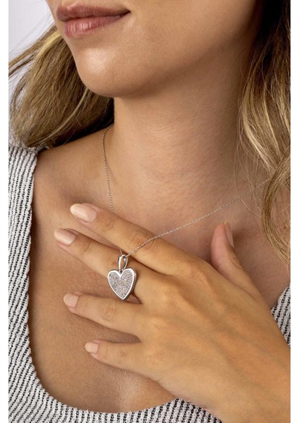 Beyaz Altın Kaplama Taşlı Kalp 925 Ayar Gümüş Kadın Kolye fiyatları