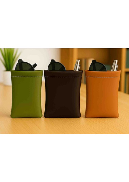 Organizer Şık Deri El Yapımı 3’lü Gözlük ve Kalem Koruyucu Kılıf EN9XBOY18 cm