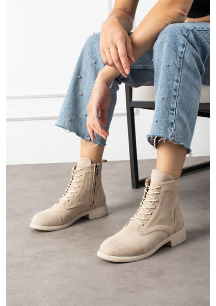 Marcello Kadın Bot&bootie Kauçuk Tabanlı Bağcıklı Bej Süet fiyatları