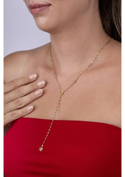 Kar Tanesi Motifli Y Model Altın Kaplama Çelik Kadın Kolye modelleri