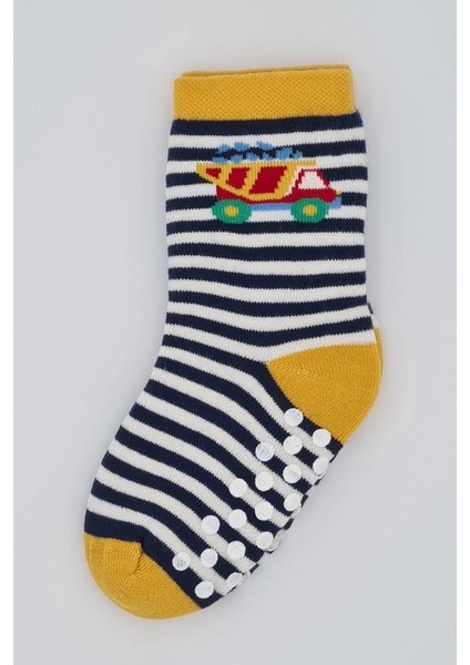 Kıpırık Baby3 Çift Havlu Pamuklu Kaydırmaz Taban Kışlık Araba ve Çizgi Desenli Erkek Çocuk ve Bebek Soket Çorap modelleri