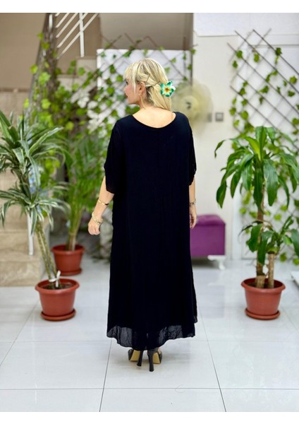 VL7010 Büzgülü Yarım Kol Vual Elbise Siyah modelleri