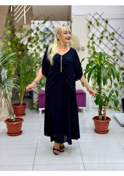 VL7010 Büzgülü Yarım Kol Vual Elbise Siyah fırsatları