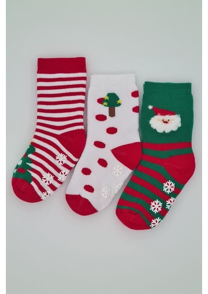 Kıpırık Baby 3 Çift Havlu Pamuklu Kışlık Yılbaşı Desenli Unisex Çocuk ve Bebek Soket Çorap