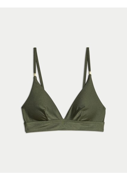 Şerit Detaylı Derin V Yaka Bikini Üstü