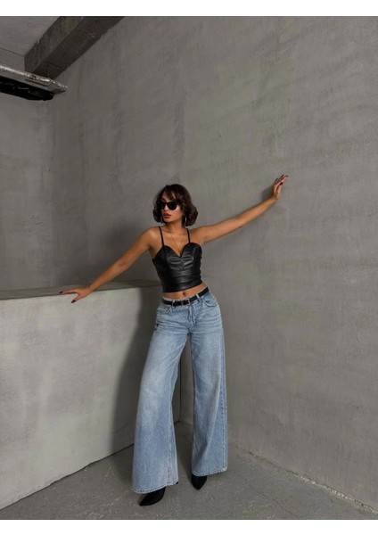 Ip Askılı Yandan Fermuarlı Rastale Deri Crop Siyah S24113 fırsatları