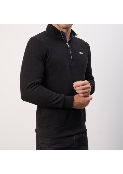 Fermuar Yaka Siyah Dar Kesim Erkek Triko