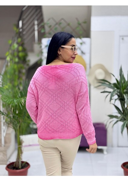 NC60332 Italyan Baskılı Kazak Pembe modelleri