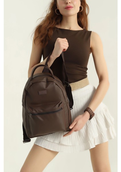 Kahverengi Saten Fermuarlı Sırt Çantası fiyatları