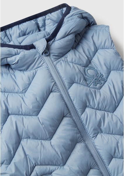 Erkek Çocuk Açık Mavi Logo Detaylı Kapüşonlu Yelek modelleri