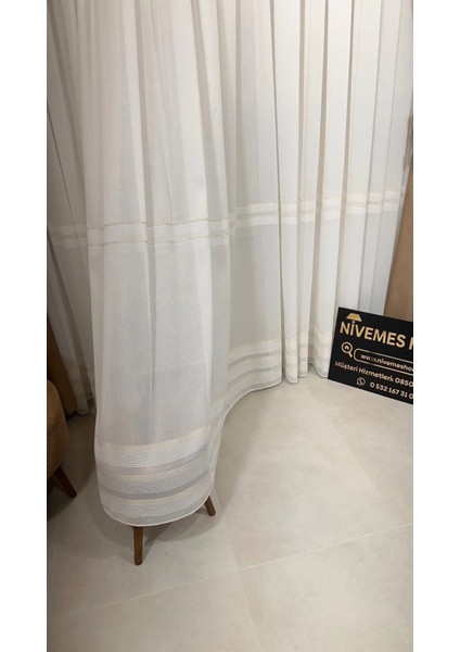 Nivemeshome Haven 3023 Gold Detaylı 1/3 Sık Pileli Tül Perde Apm
