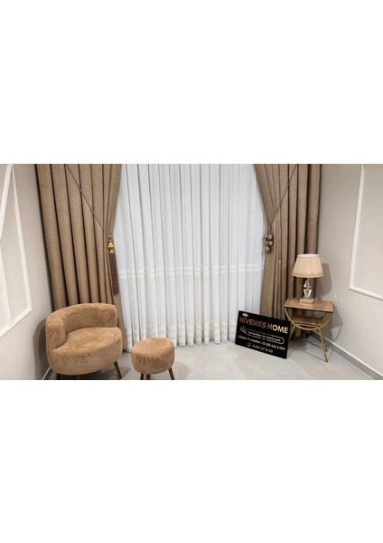 Nivemeshome Haven 3023 Gold Detaylı 1/3 Sık Pileli Tül Perde Apm