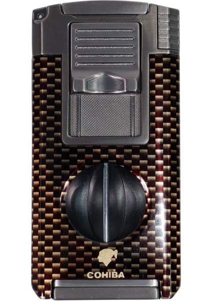 Çift Torch Pürmüz Siyah Karbon Desenli Puro Çakmağı