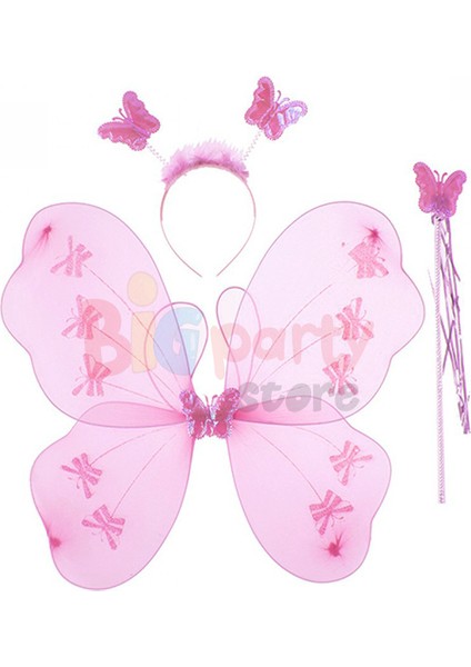 Kelebek kanat seti fuşya pembe kanat-taç-asa