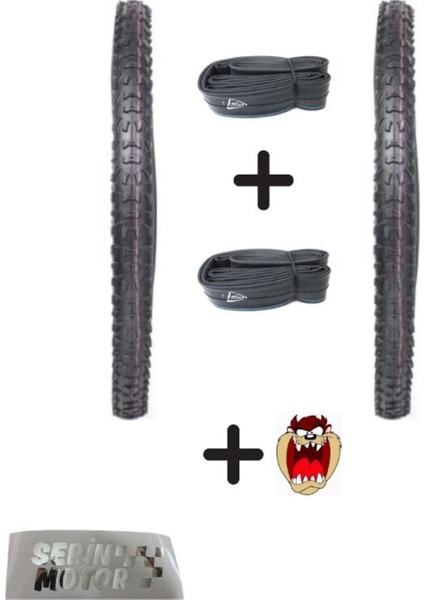 Bisiklet 24 Iç Dış Lastik Seti Ön Arka Takım- (Dış 24X1,95 - Iç 24X1.75-2.125) Hedye Tzmanya Sticker