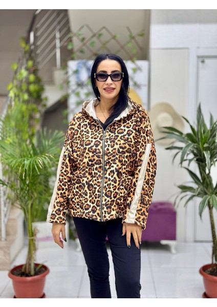 NC14241 Italyan Leopar Kadife Ceket Camel