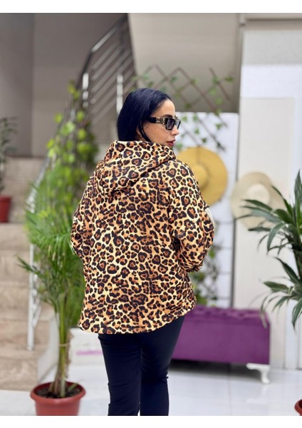 NC14241 Italyan Leopar Kadife Ceket Camel