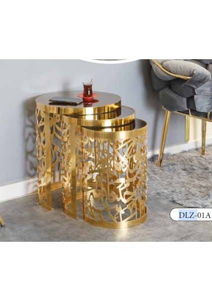 Mim Bronz - Gold Lazer Kesim Zigon Sehpa