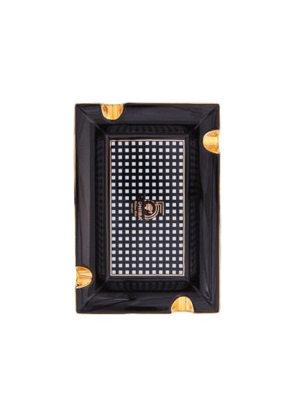 55. Yıl Siyah Desenli Dörtlü Porselen Puro Küllüğü