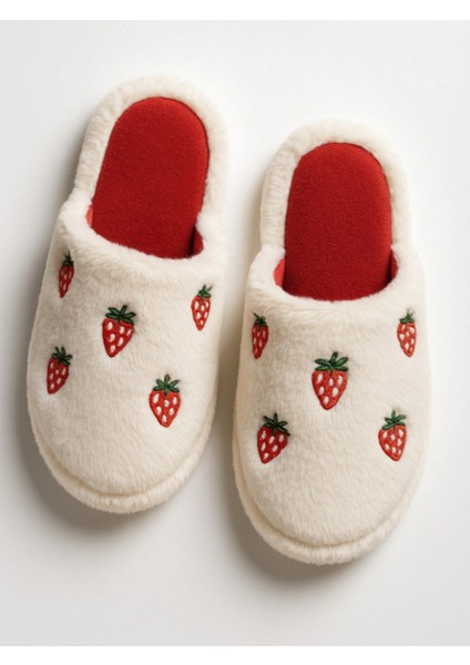 Çilek Nakışlı Pofuduk Ev Terliği Çeyizlik Terlik Kaymaz Taban Hafif Yumuşak Taban fırsatları