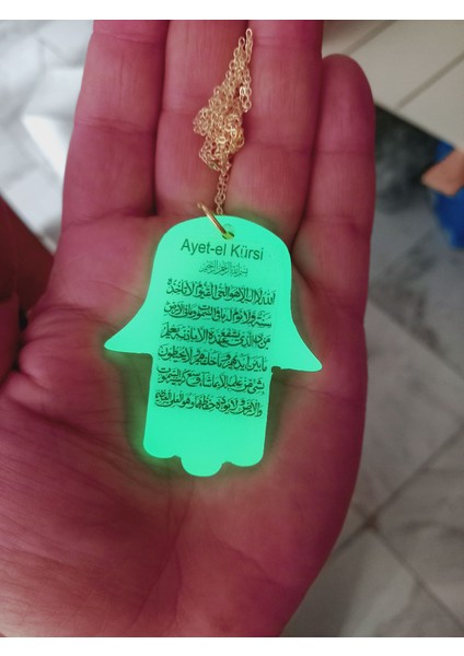 Ayetel Kürsi Fatma Ana Eli Karanlıkta Parlayan Fosforlu Zincirli Kolye modelleri