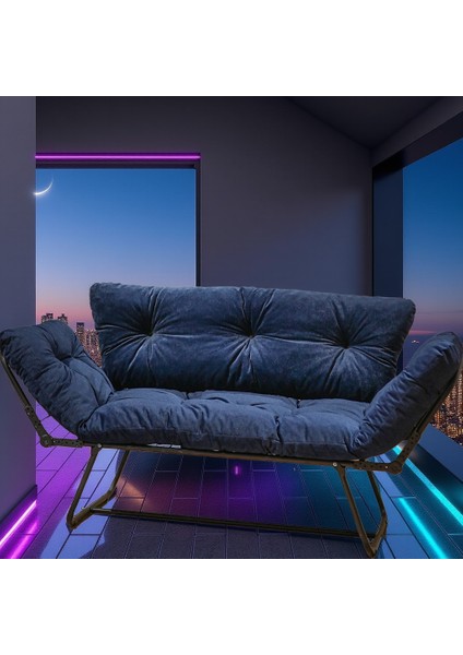 Contempo Luxe Lacivert Mekanizmalı Yataklı Kanepe – Kolları Açılabilen Modern Katlanır Çekyat