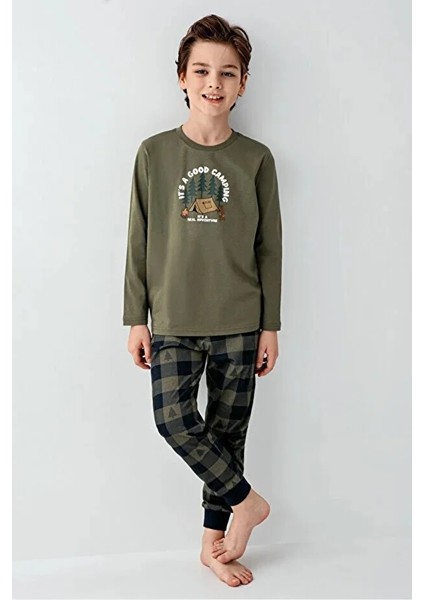 Uzun Kol Ekoseli Erkek Çocuk Pijama Takım 3500