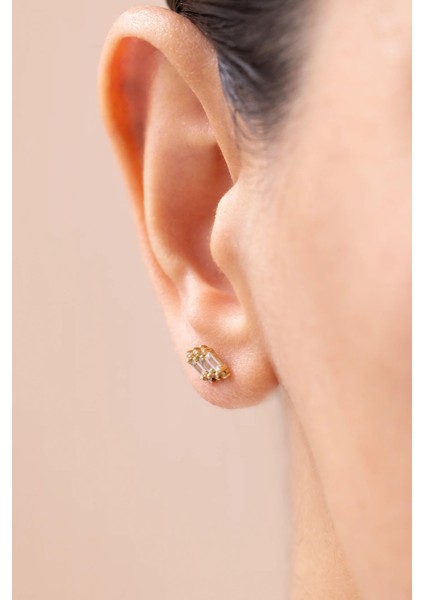 Zarif Taşlı Mini 14 Ayar Altın Küpe