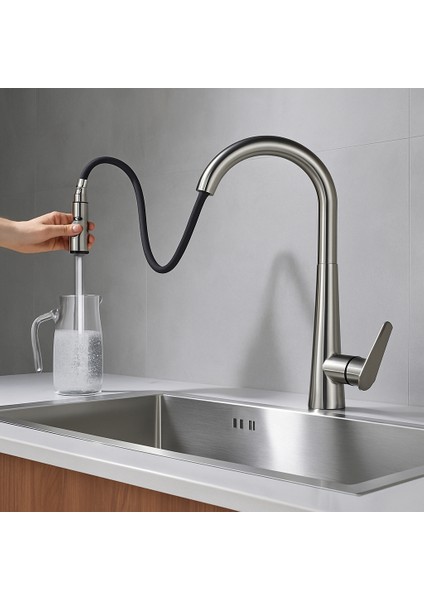 Spiralli Mutfak Evye Batarya Antrasit Çek Bırak Uzayan Iki Modlu Başlık Fıskiye Musluk Yeni Armatür