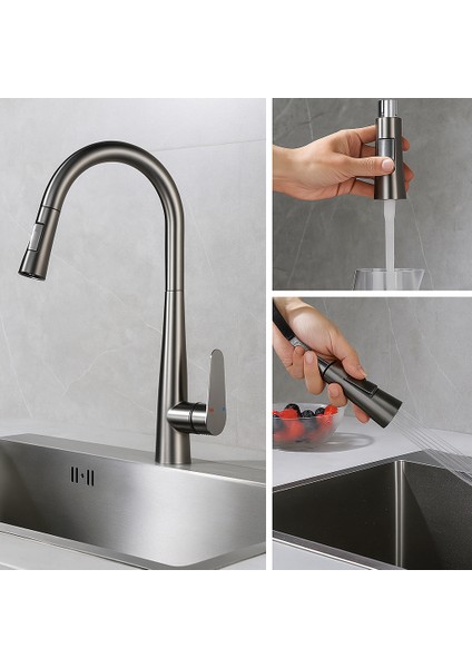 Spiralli Mutfak Evye Batarya Antrasit Çek Bırak Uzayan Iki Modlu Başlık Fıskiye Musluk Yeni Armatür fiyatları