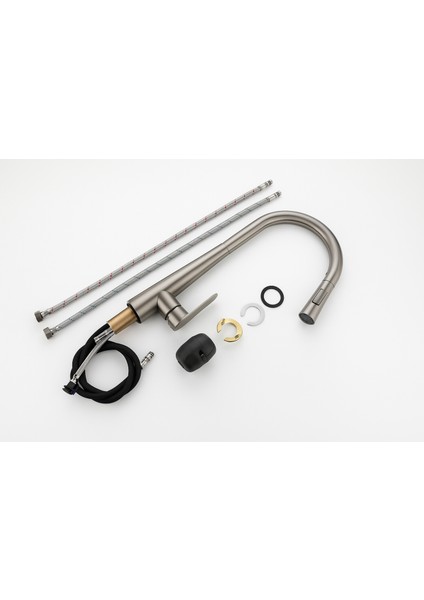 Spiralli Mutfak Evye Batarya Antrasit Çek Bırak Uzayan Iki Modlu Başlık Fıskiye Musluk Yeni Armatür