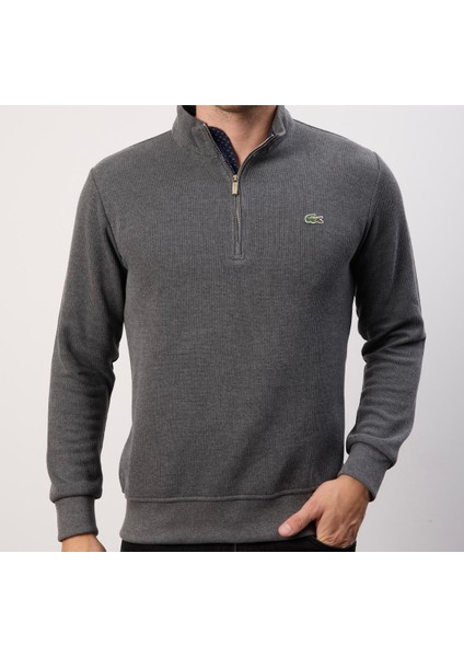 Fermuar Yaka Dar Kesim Antrasit Erkek Trıko