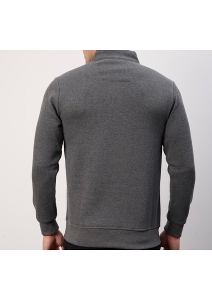 Fermuar Yaka Dar Kesim Antrasit Erkek Trıko modelleri