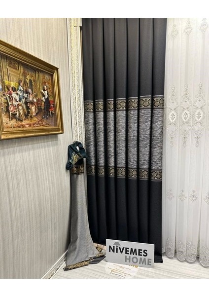 Nivemeshome Likya FT632120 V-902 Siyah 1/3 Sık Pileli Fon Perde Apm