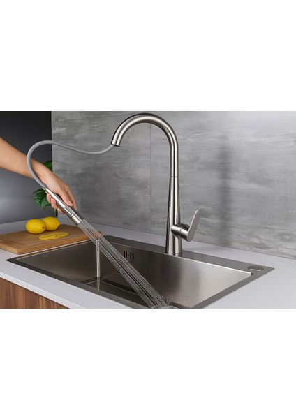 Inox Spiralli Mutfak Evye Batarya Çek Bırak Uzayan Iki Modlu Başlık Fıskiye Musluk Yeni Armatür fiyatları