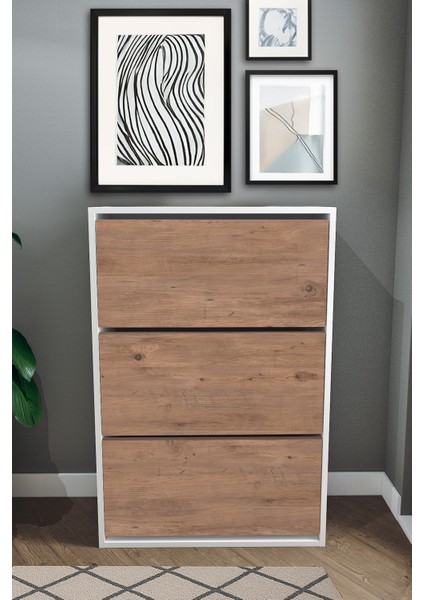 3 Bölmeli Ayakkabılık - Çam ve Beyaz modelleri